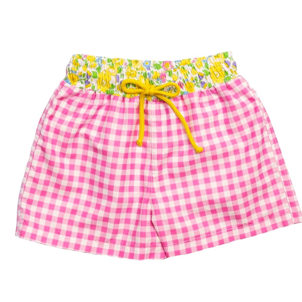 SAL & PIMENTA BOYS SWIM TRUNKS PINK CHECKS YELLOW BETSY LIBERTY FLORAL WAIST 12